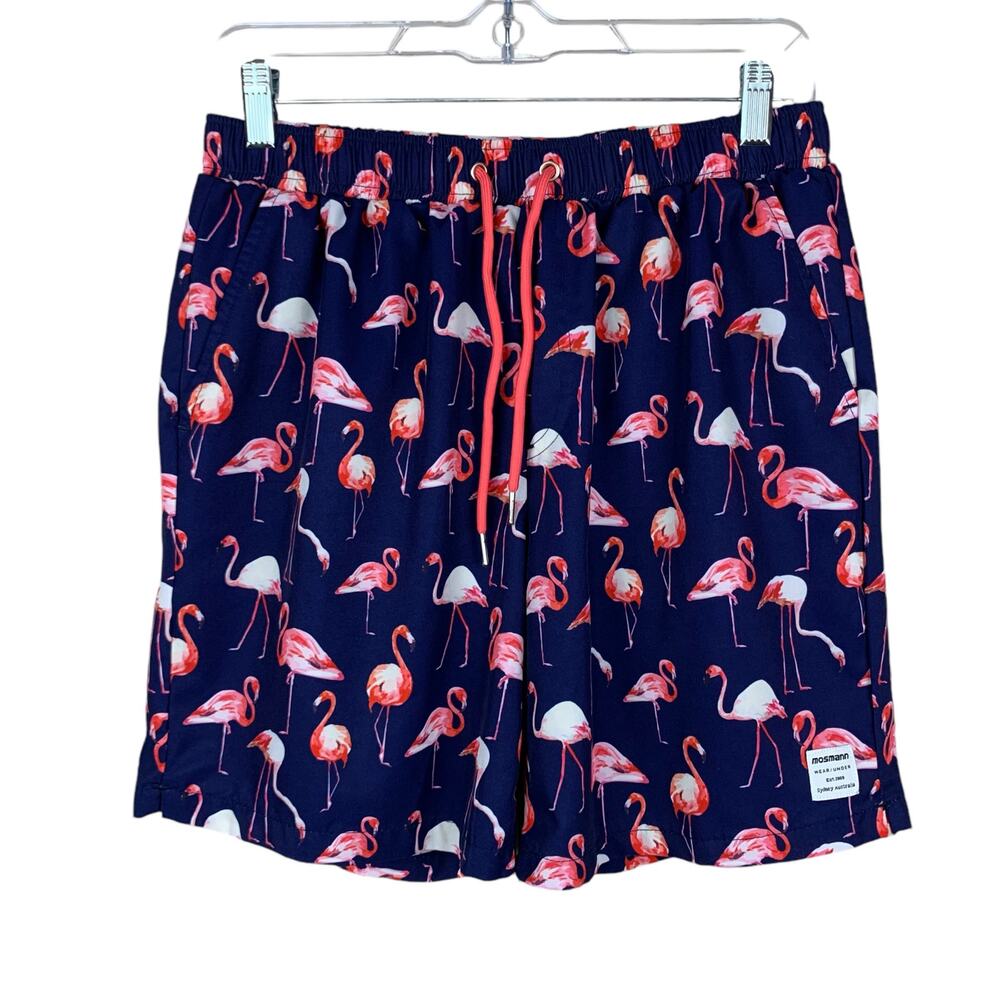 Mosmann Australia Swim Shorts Trunks Blue Pink Flamingo Mesh Lined Men's L